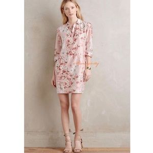 Anthropologie Pink Buttoned Mini Dress with Cuffed Sleeves
